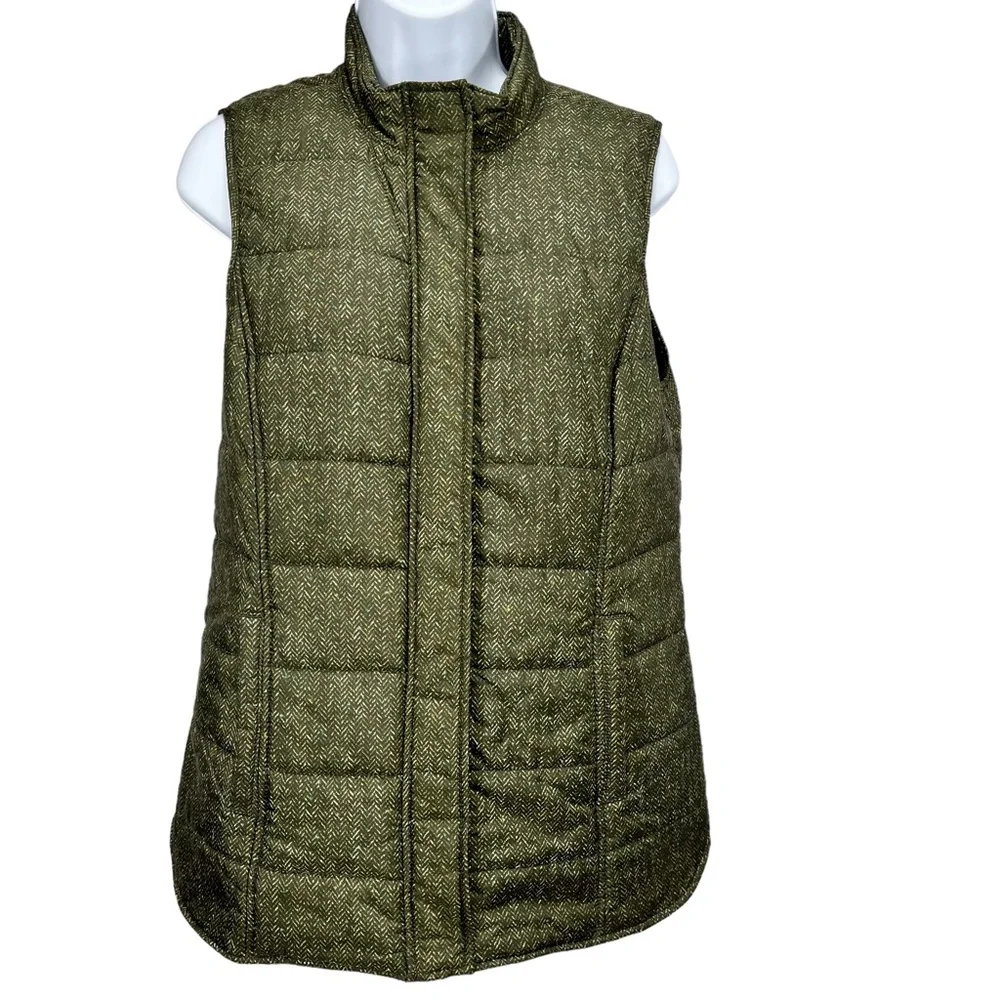 J.‎ Jill Women’s Small Balsam Green Herringbone Chevron Print Puffer Vest